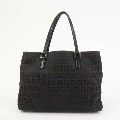 FENDI Zucchino Canvas Leather Hand Bag Tote Bag Dark Brown 8BH132