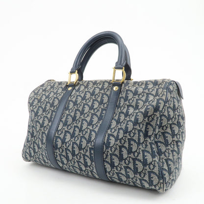 Christian Dior Trotter Jacquard Canvas Leather Boston Bag Navy