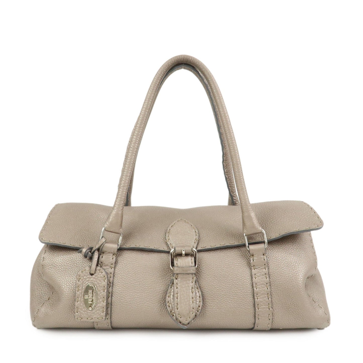 FENDI Seleria Linda Leather Shoulder Bag Hand Bag Greige 8BR442