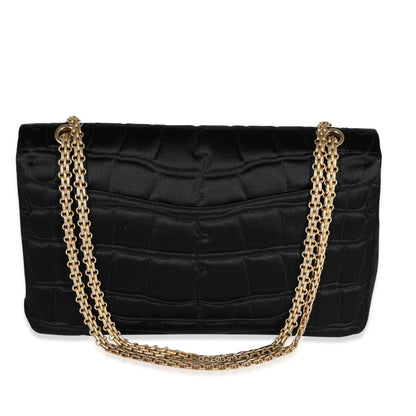 Chanel Black Crocodile Stitch Satin Reissue 2.55 227 Double Flap Bag