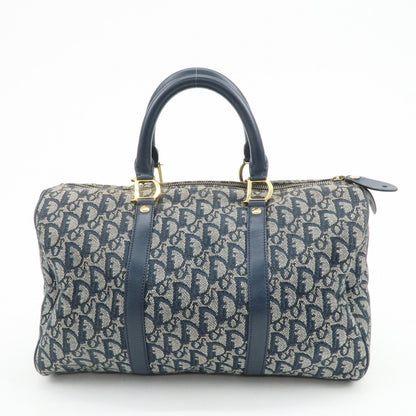 Christian Dior Trotter Jacquard Canvas Leather Boston Bag Navy