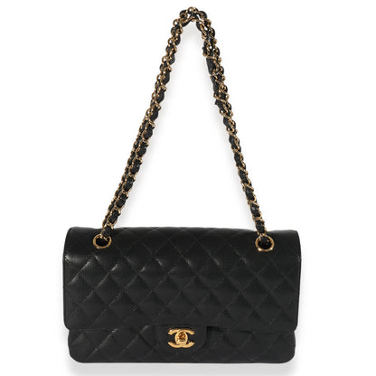 Chanel Black Quilted Perforated Lambskin Medium Classic Double Flap Bag