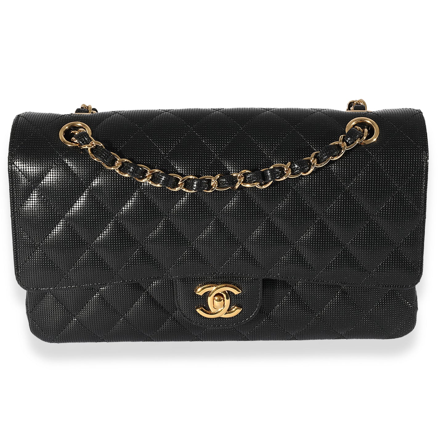 Chanel Black Quilted Perforated Lambskin Medium Classic Double Flap Bag