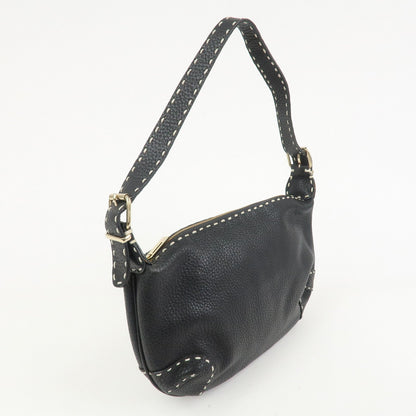 FENDI Selleria Logo Leather Shoulder Bag Hand Bag Black