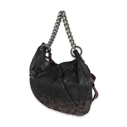 Chanel Black Tweed Leather Coco Pleats Hobo