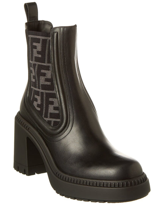 Fendi Ff Logo Domino Leather Boot, 38, Black