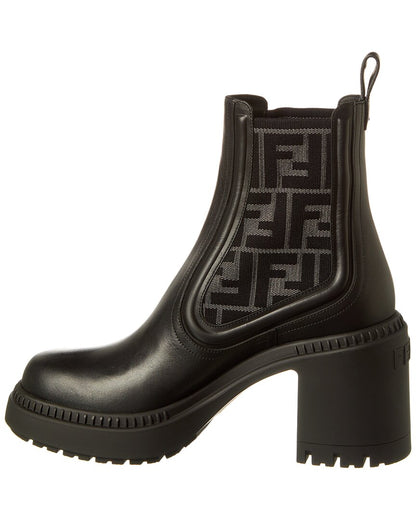 Fendi Ff Logo Domino Leather Boot, 38, Black