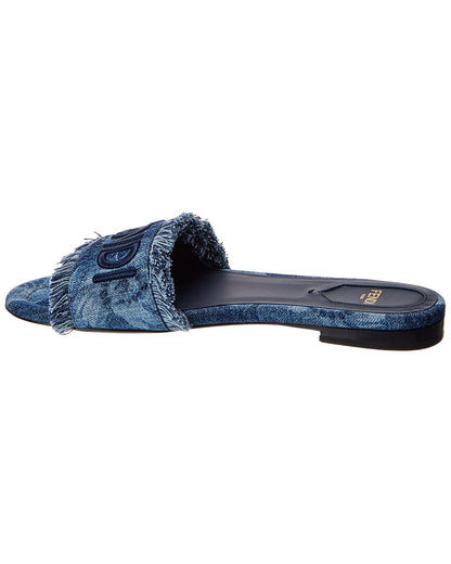 Fendi Sunshine Denim Sandal, 37.5, Blue