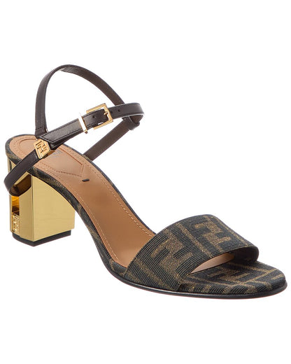 Fendi Delfina Ff Jacquard & Leather Sandal, 41, Brown