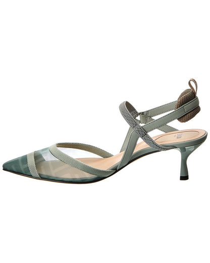 Fendi Colibri Lite Ff Mesh & Leather Slingback Pump