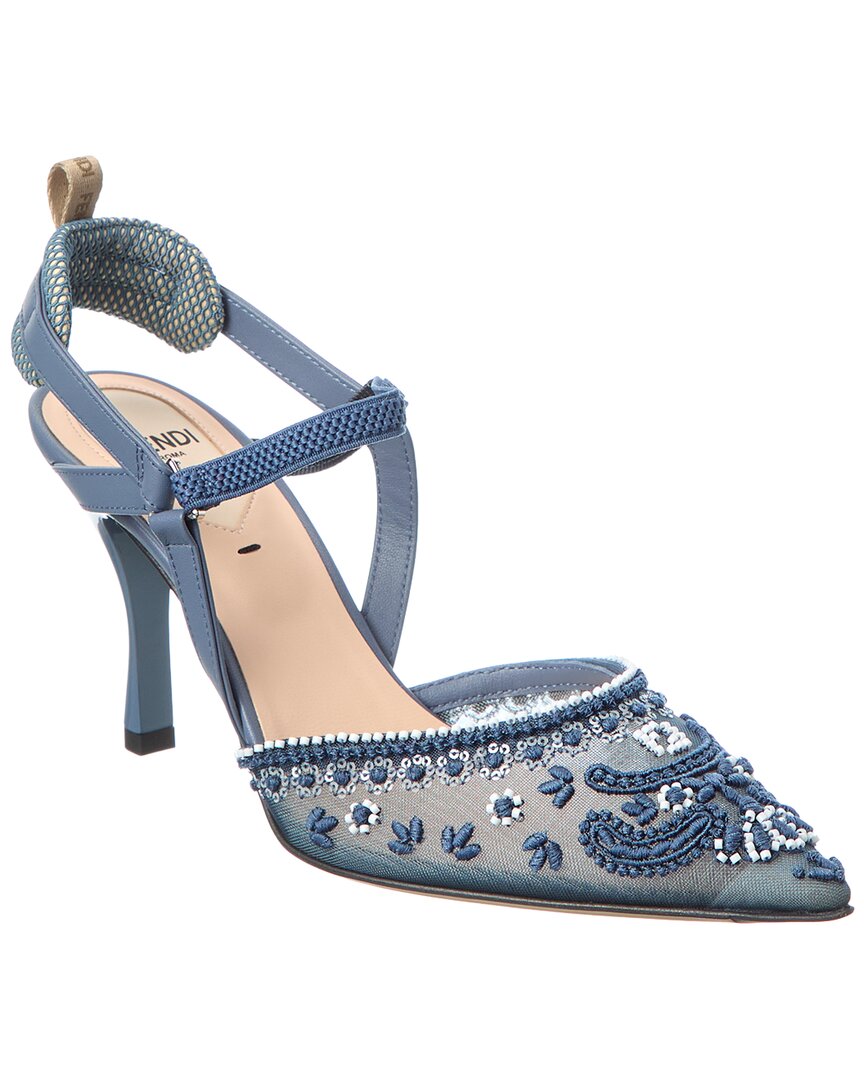 Fendi Colibri Lite Embroidered Mesh & Leather Slingback Pump
