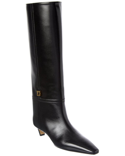 Fendi Ffold Leather Knee-High Boot
