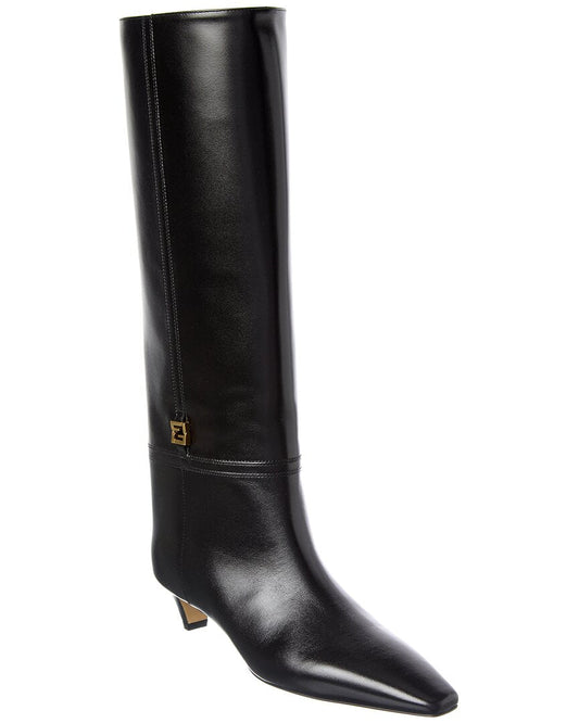 Fendi Ffold Leather Knee-High Boot