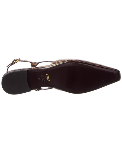 Fendi Ffold Snakeskin Slingback Flat