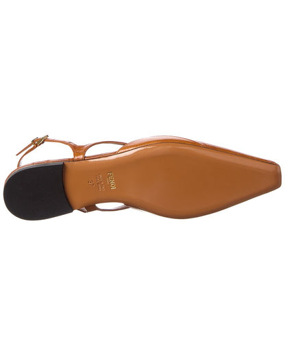 Fendi Ffold Leather Slingback Flat