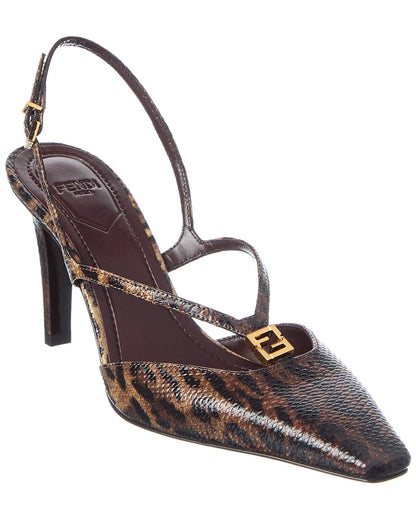 Fendi Ffold Snakeskin Slingback Pump