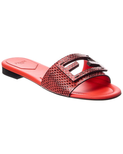 Fendi Baguette Python-Embossed Leather Sandal