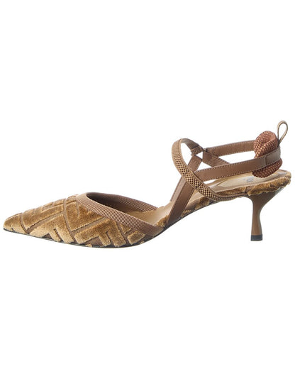 Fendi Colibri Lite Ff Jacquard Velvet Slingback Pump