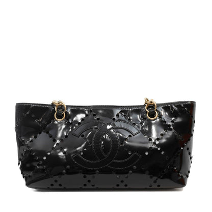 Chanel Black Patent Leather Perforated CC Tote