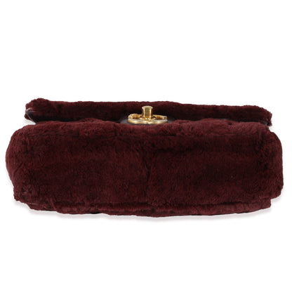 Chanel Burgundy Orylag Rabbit Fur Chevron Small Single Flap Bag