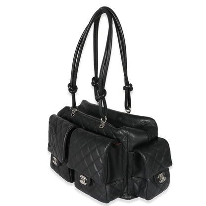 Chanel Black Quilted Lambskin Large Cambon Multipocket Reporter Bag