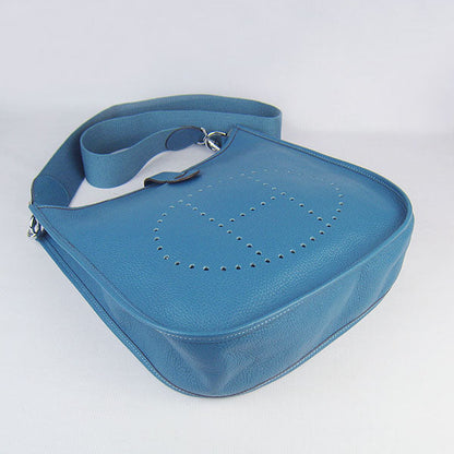 Luxury Hermes Evelyne I Handbag Blue Silver
