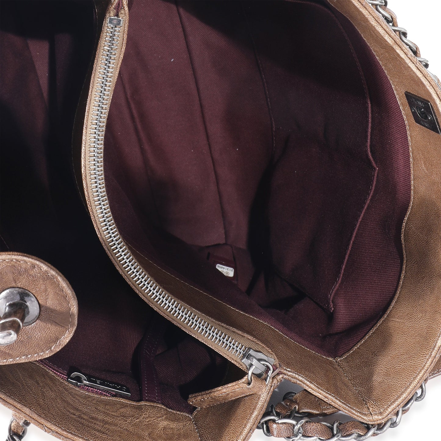 Chanel Brown Quilted Crumpled Calfskin CC Tote
