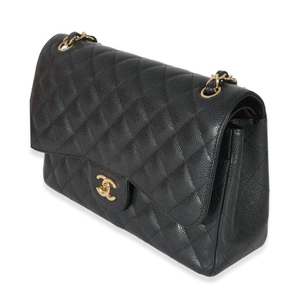Chanel Black Quilted Caviar Jumbo Double Flap Bag