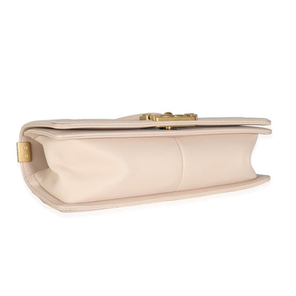 Chanel Beige Caviar Suede Calfskin Chevron Medium Boy Bag