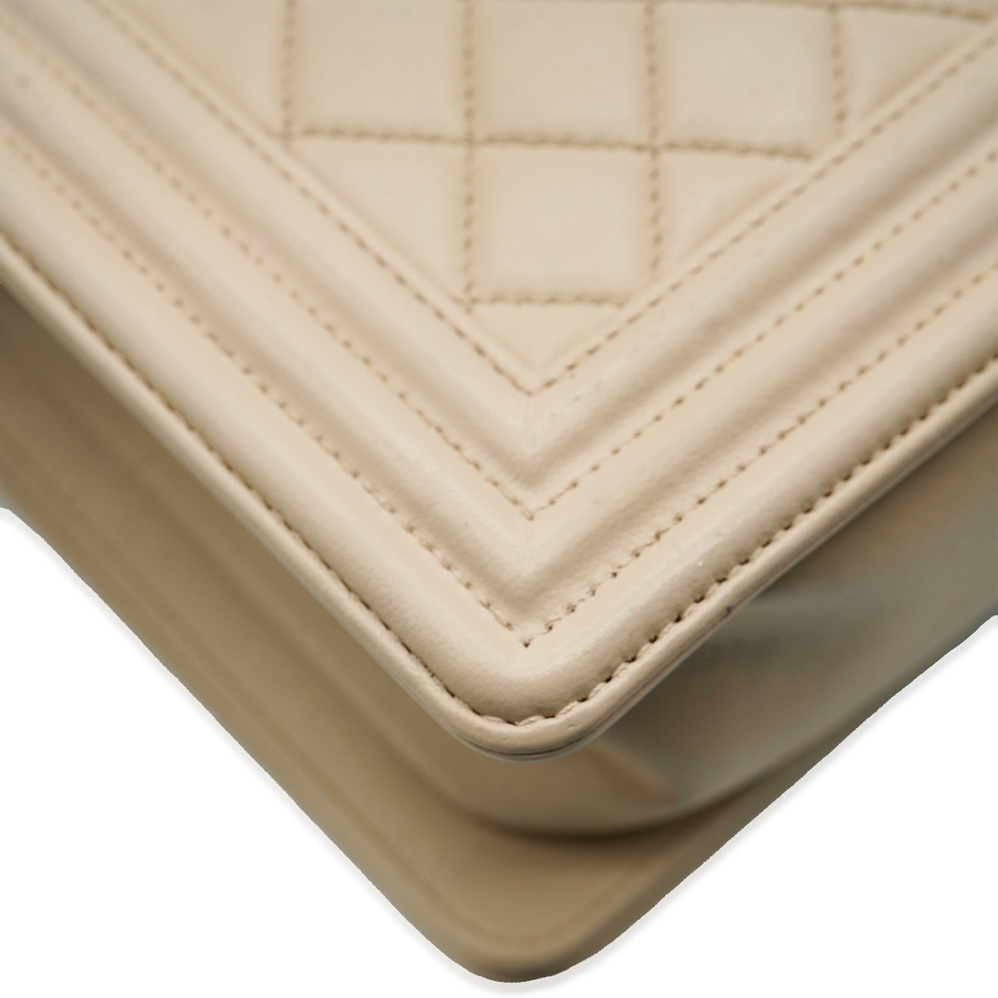 Chanel Beige Quilted Lambskin Medium Boy Bag