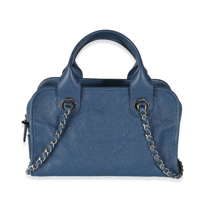 Chanel Blue Quilted Caviar Deauville Bowling Bag