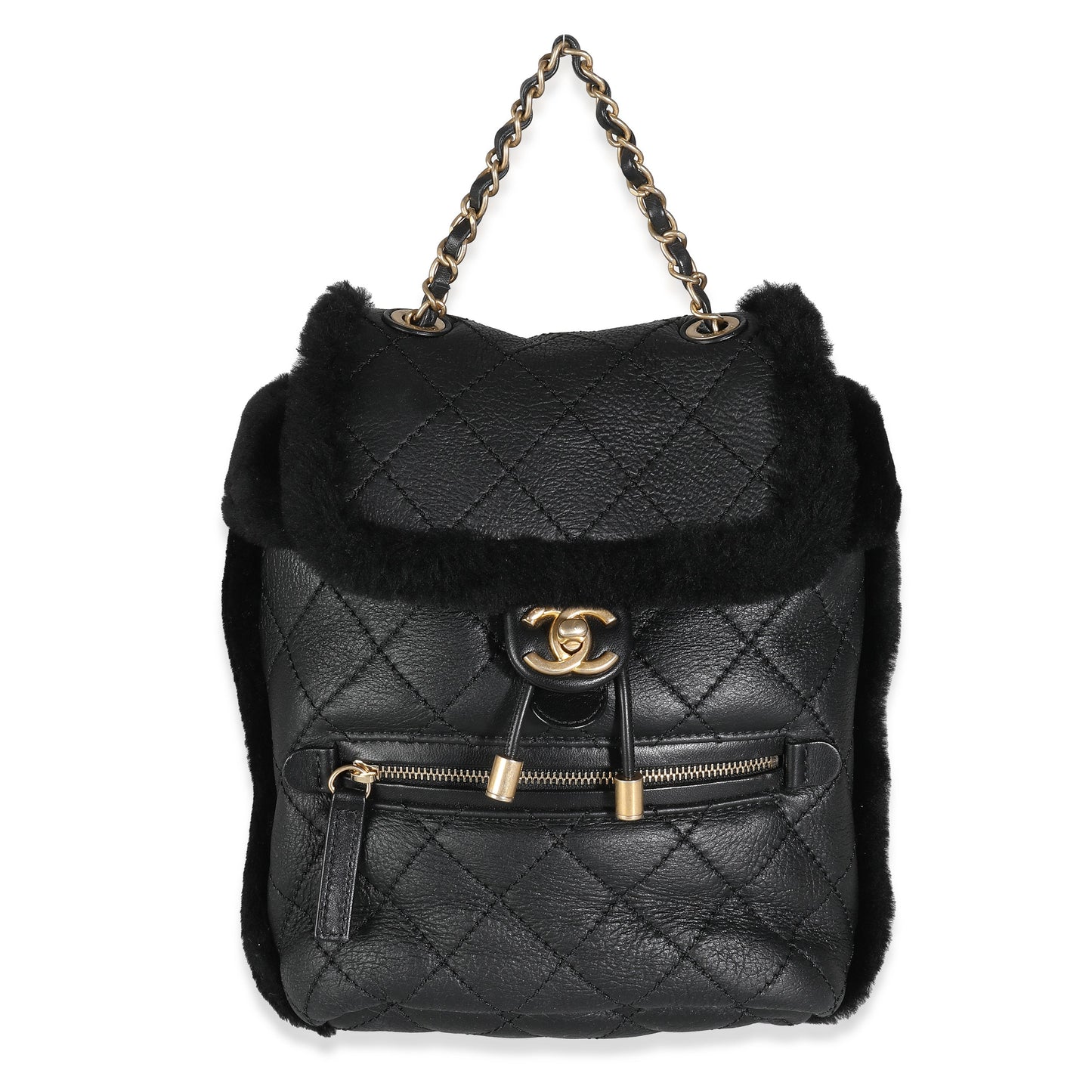 Chanel Black Quilted Shearling Paris Hamburg Small Backpack