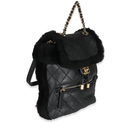 Chanel Black Quilted Shearling Paris Hamburg Small Backpack