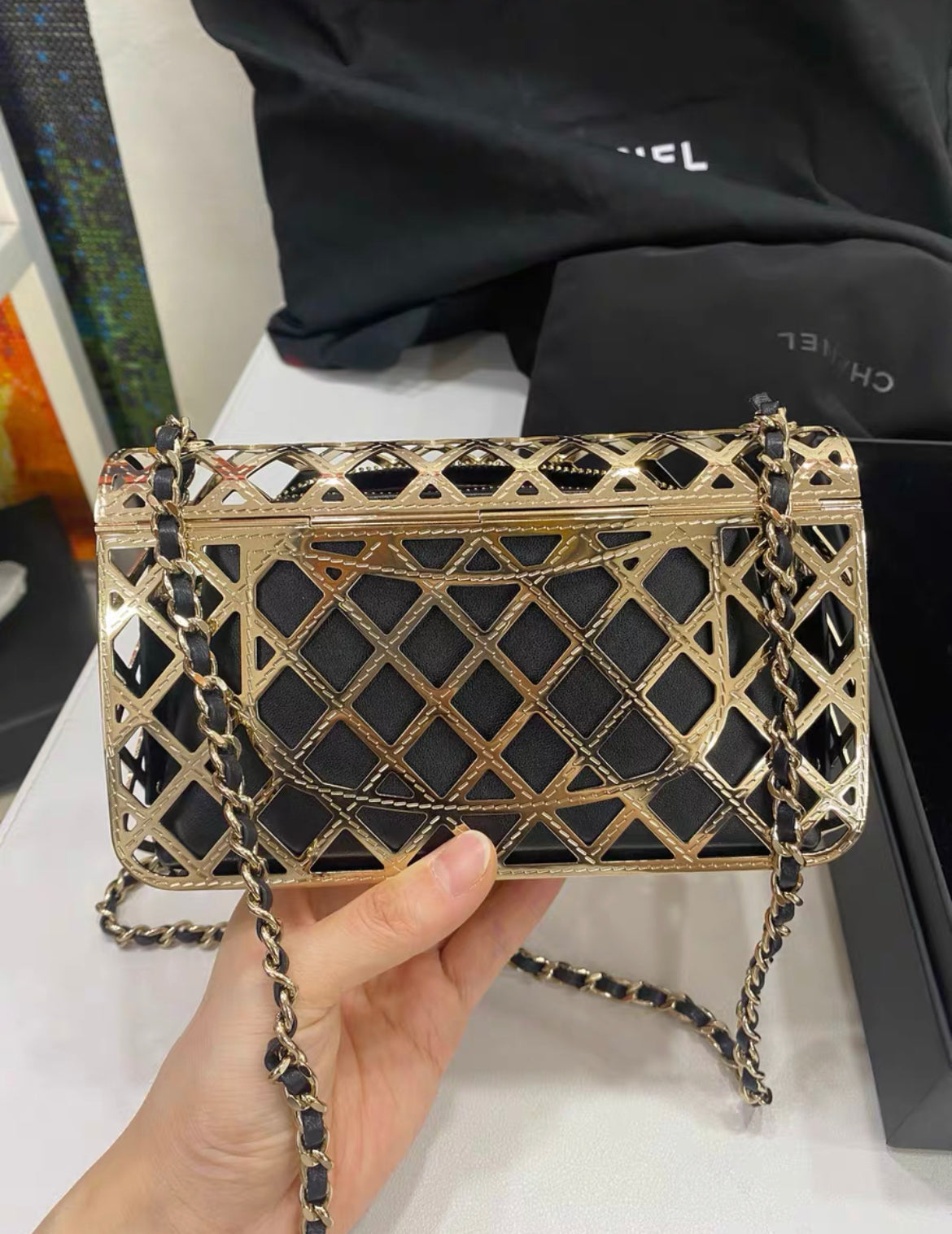 Chanel Gold Metal Mini Cage Flap With Pouch Gold Hardware 2021