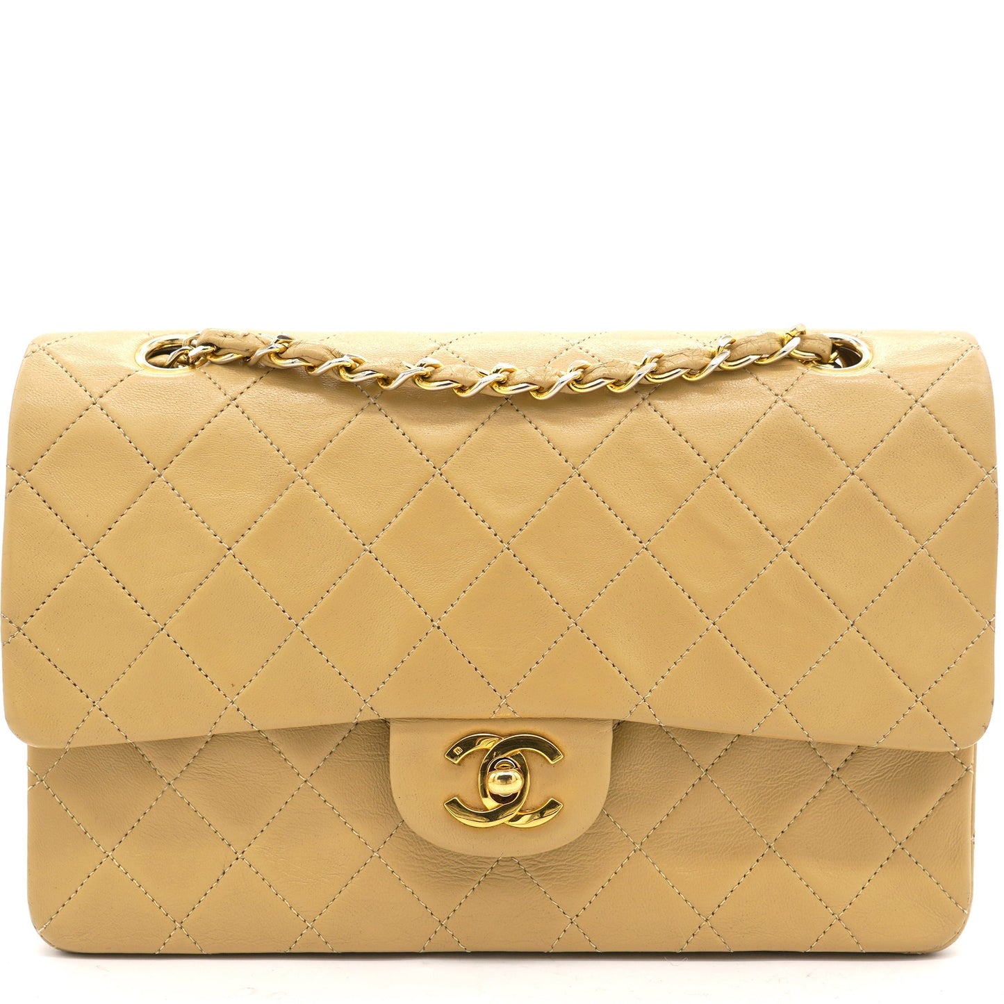 Chanel Beige Quilted Lambskin Leather Medium Classic Double Flap Shoulder Bag