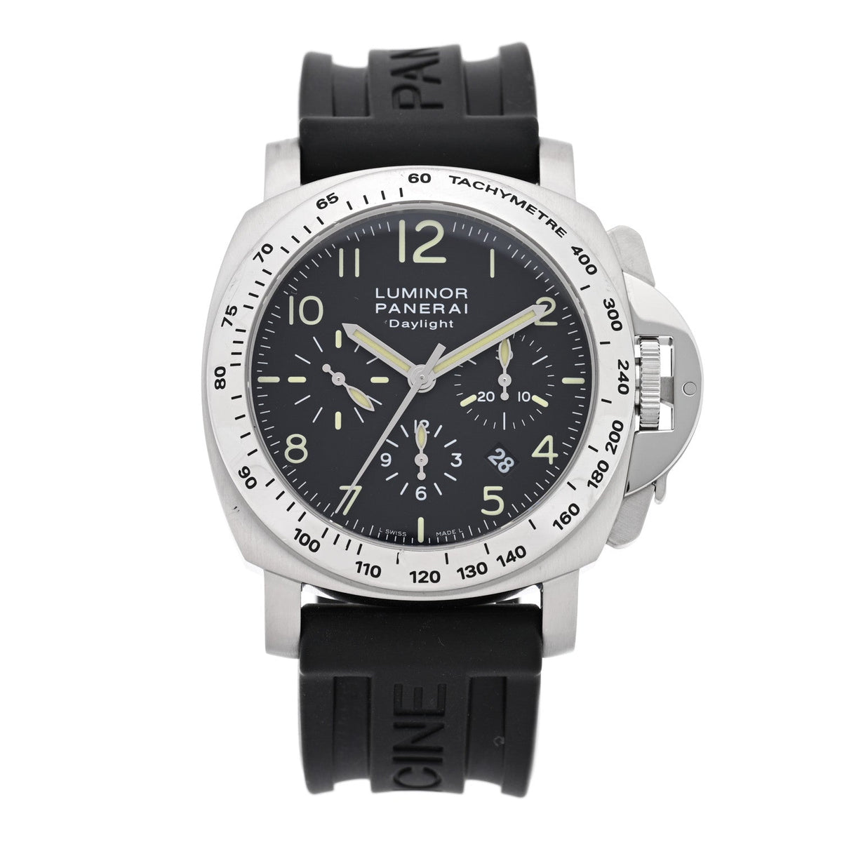 Stainless Steel Rubber 44mm Luminor Daylight Chronograph Automatic Watch Black PAM00250