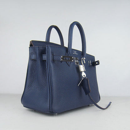 Luxury Hermes Birkin 25Cm Handbag 6068 Dark Blue Silver