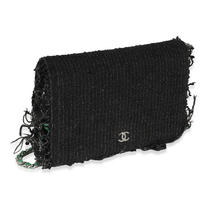 Chanel Black Green Frayed Tweed Robot Wallet On Chain
