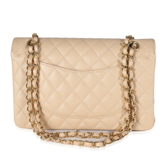 Chanel Flap Medium Classic Quilted Caviar Beige Shoulder Bag Style 2