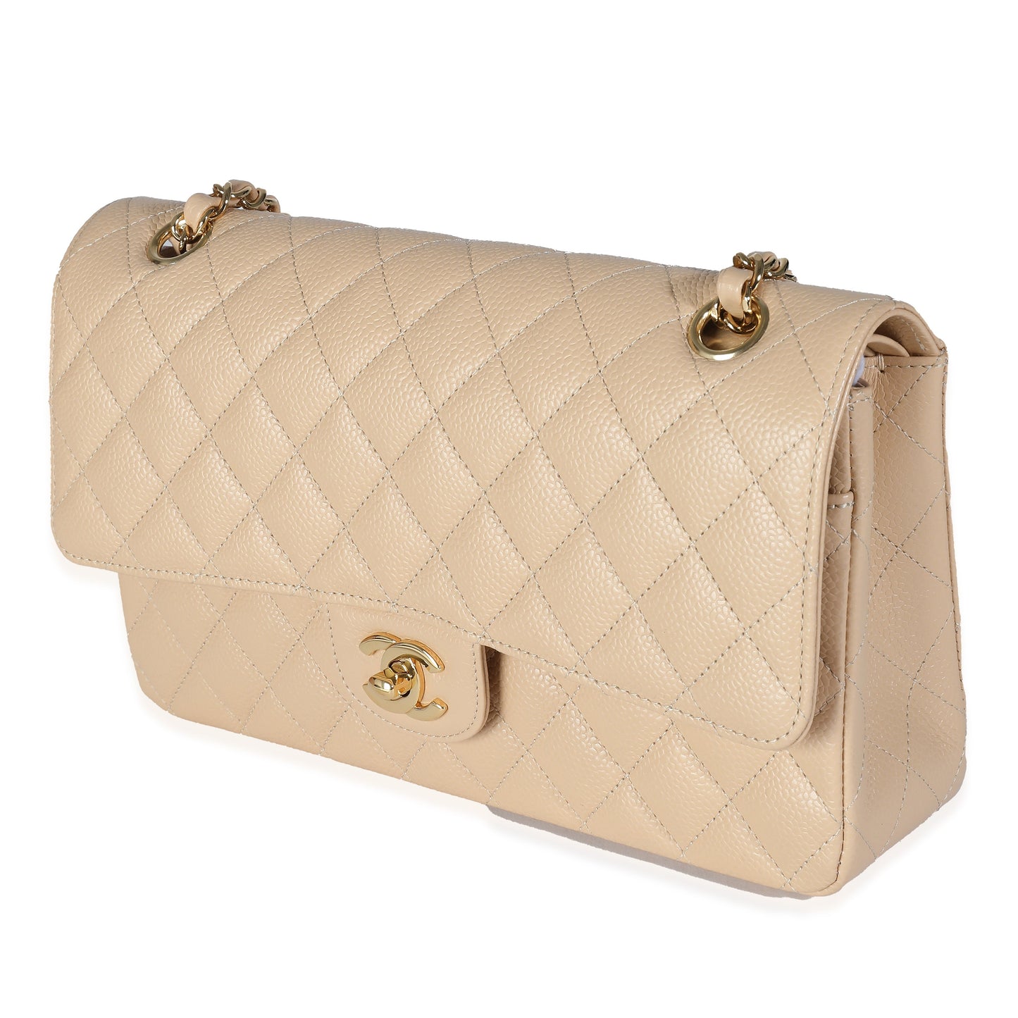 Chanel Flap Medium Classic Quilted Caviar Beige Shoulder Bag Style 2