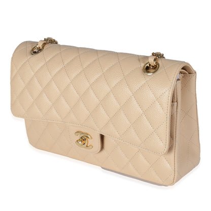 Chanel Flap Medium Classic Quilted Caviar Beige Shoulder Bag Style 2