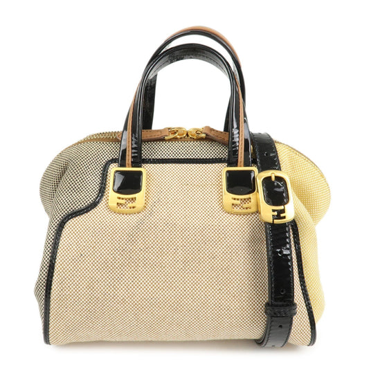 FENDI Chameleon Canvas Patent Leather 2Way Hand Bag Beige 8BL117
