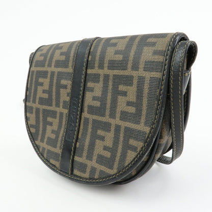 FENDI Zucca PVC Leather Canvas Shoulder Bag Brown Black