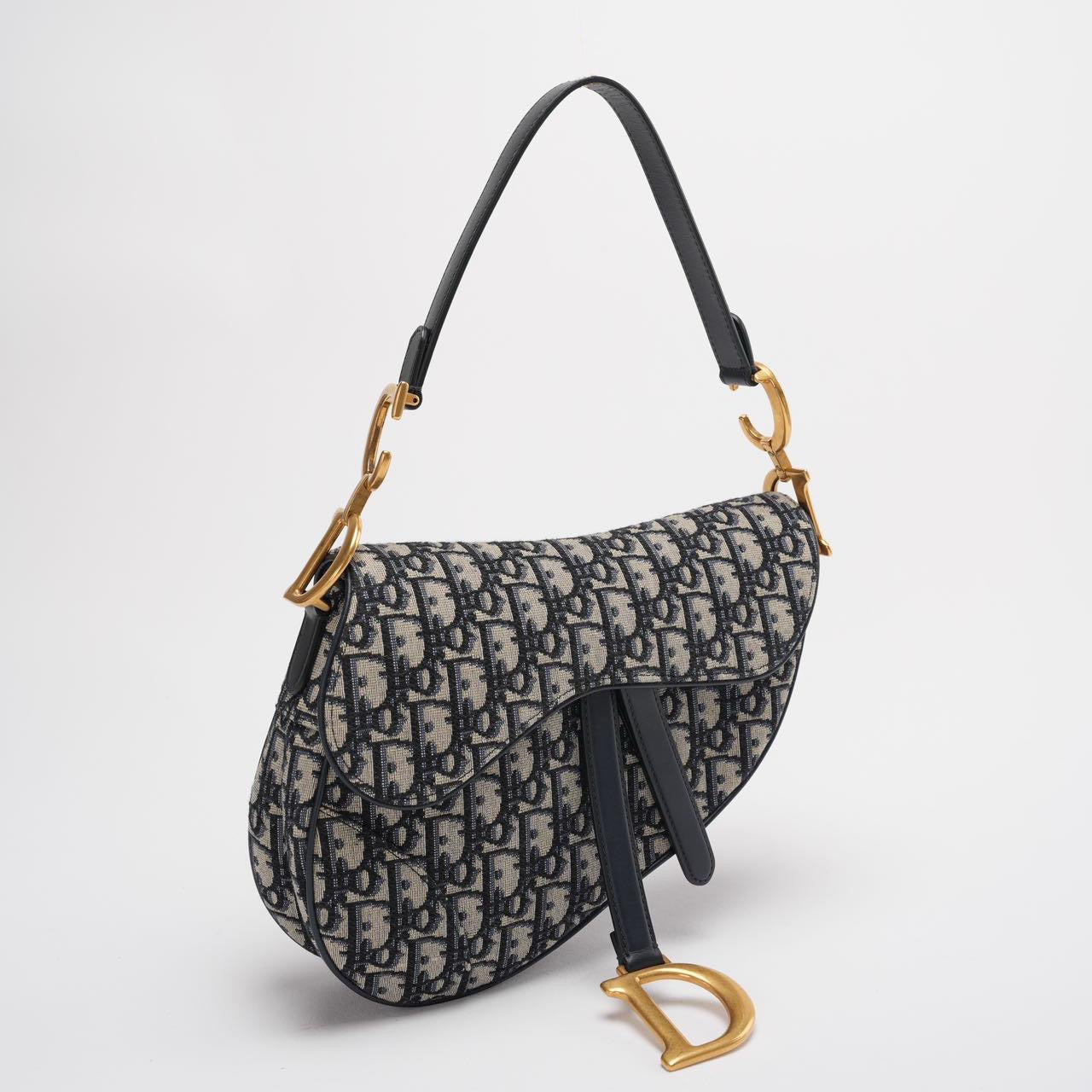 Dior Saddle Bag Medium Shoulder Bag Blue Oblique Jacquard With Shoulder Strap From 2019