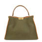 FENDI Peekaoo Canvas Leather Hand Bag Khaki Brown 8BN304