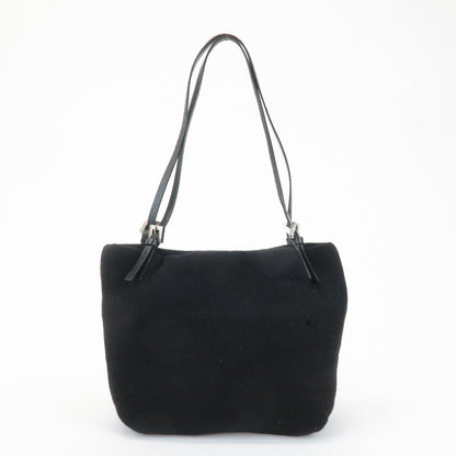FENDI Wool Leather Tote Bag Shoulder Bag Black 26633