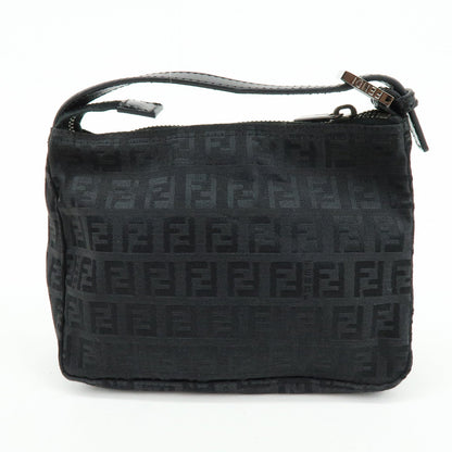 FENDI Zucchino Canvas Leather Hand Bag Pouch Black 8N0001