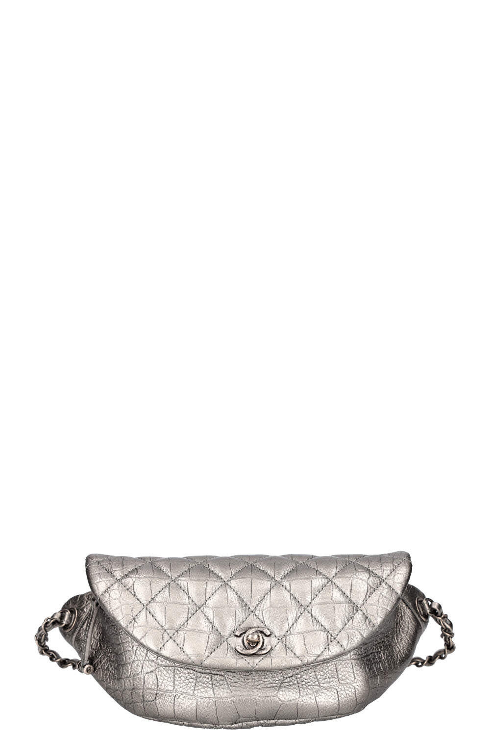 Chanel Belt Bag Croc Embossed Metallic Silver