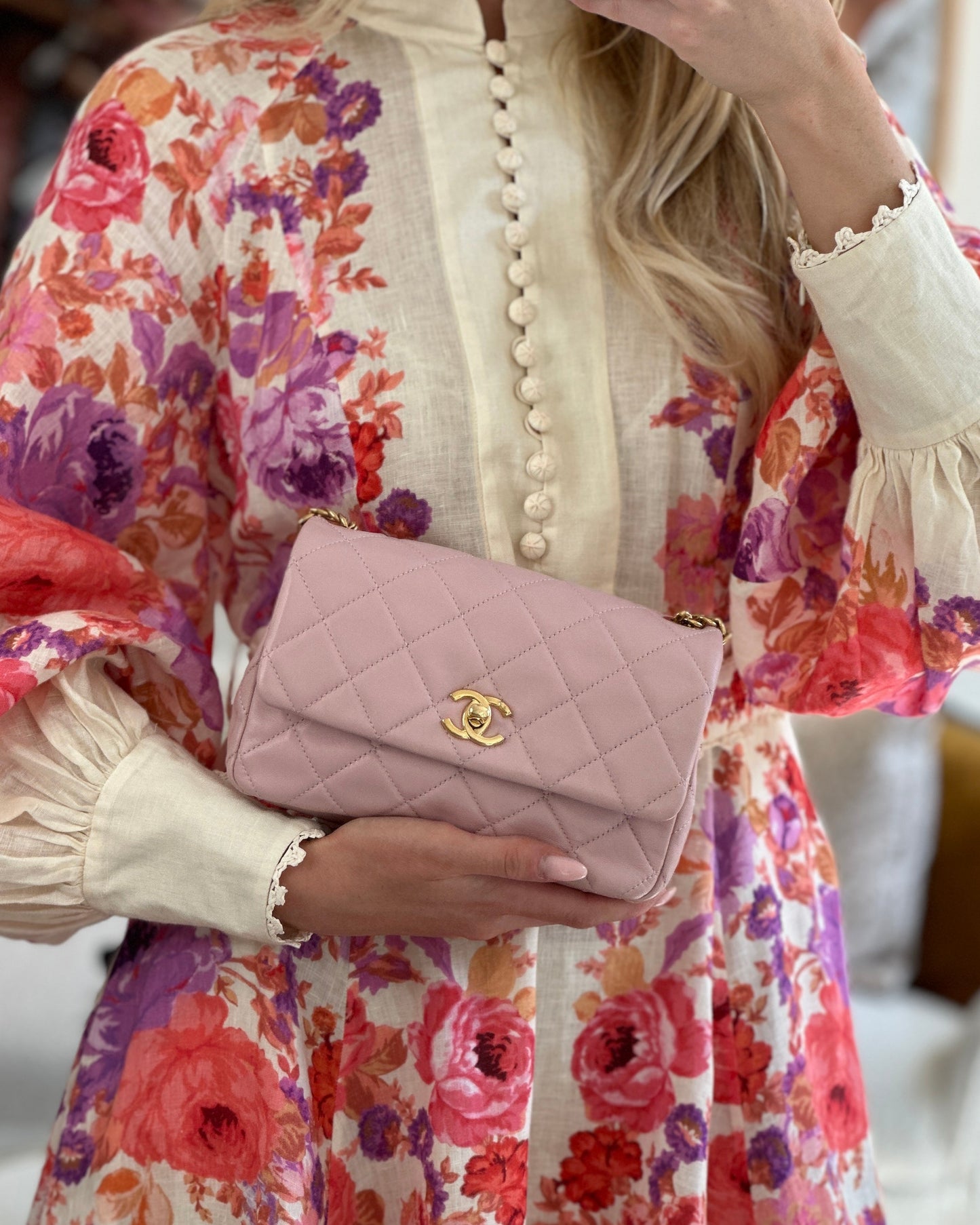 Chanel Flap Mini Baby Lambskin Leather Pink Gold Chain Shoulder Bag Style