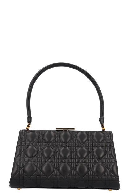 Christian Dior Caro Cannage Frame Bag Black Leather